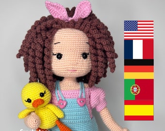 Muñeca patrón de ganchillo Muñeca Amigurumi MİA y Patito English/Français/Português/Espanol/Deutsch