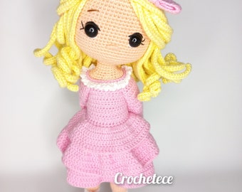 Patrón crochet muñeca Amigurumi muñeca Esperanza y conejito Inglés,Español,Portugués brasileño,Francés patrón pdf