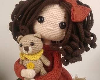Patrón de crochet muñeca muñeca Amigurumi Emily y Oso Inglés,Español,portugués brasileño, patrón pdf francés
