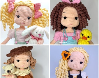 Crochet pattern pack 4 doll patterns together english pattern pack pdf pattern