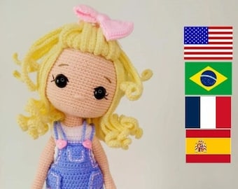 Crochet pattern doll amigurumi doll Hope and dog max English ,Brazilian Portuguese, French, Spanish pdf pattern
