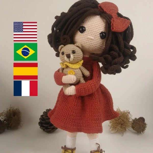 Haakpatroon pop Amigurumi pop Emily en Beer Engels, Español, Braziliaans Portugees, Frans pdf-patroon