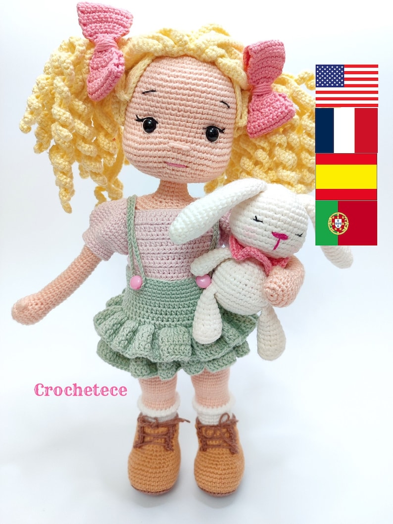 Patrón de crochet muñeca muñeca Amigurumi Jenny y Bunny pdf English/Français/Espanol/Português imagen 1