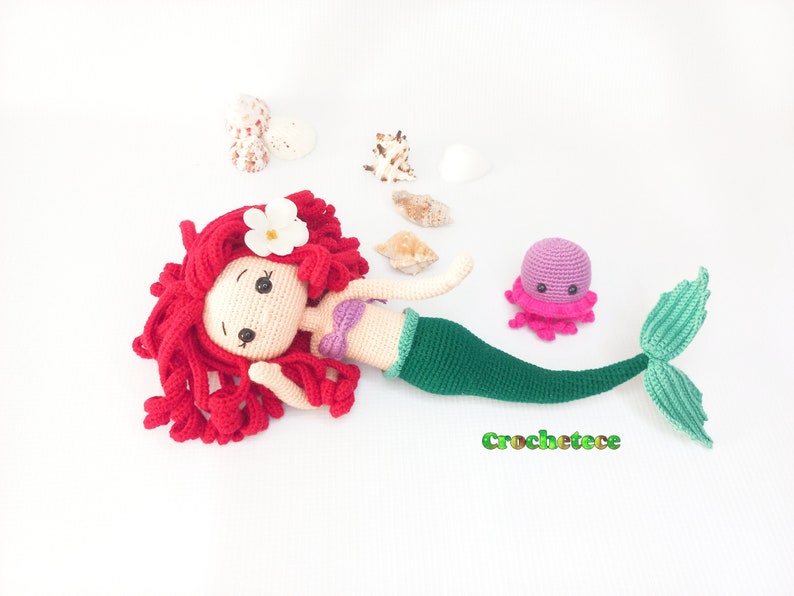 Crochet mermaid pattern doll and jellyfish pattern amigurumi doll princess mermaid English/Français/Espanol/Português image 7