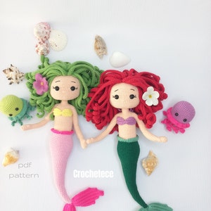 Crochet mermaid pattern doll and jellyfish pattern amigurumi doll princess mermaid English/Français/Espanol/Português image 5