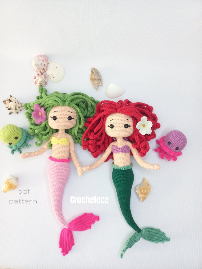 Crochet mermaid pattern doll and jellyfish pattern amigurumi doll princess mermaid English/Français/Espanol/Português image 5