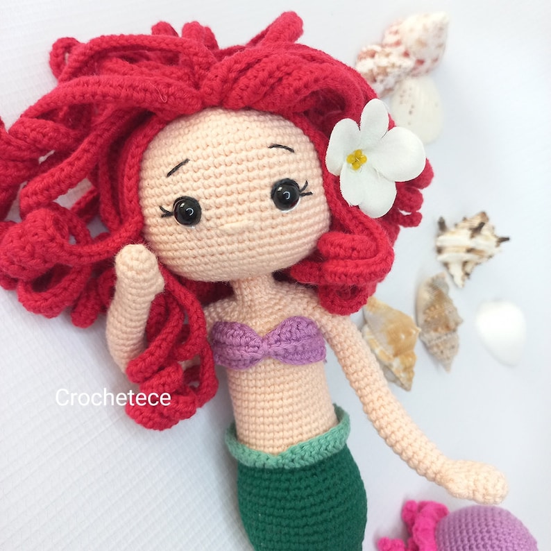 Crochet mermaid pattern doll and jellyfish pattern amigurumi doll princess mermaid English/Français/Espanol/Português image 9