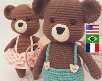 Patrón de ganchillo patrón de oso amigurumi oso 'larry y lily' 2 en 1 pdf patrón de oso de ganchillo Inglés,Portugués brasileño,Francés