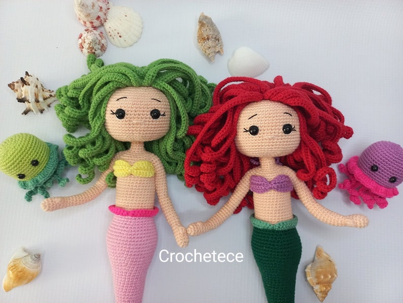 Crochet mermaid pattern doll and jellyfish pattern amigurumi doll princess mermaid English/Français/Espanol/Português image 8