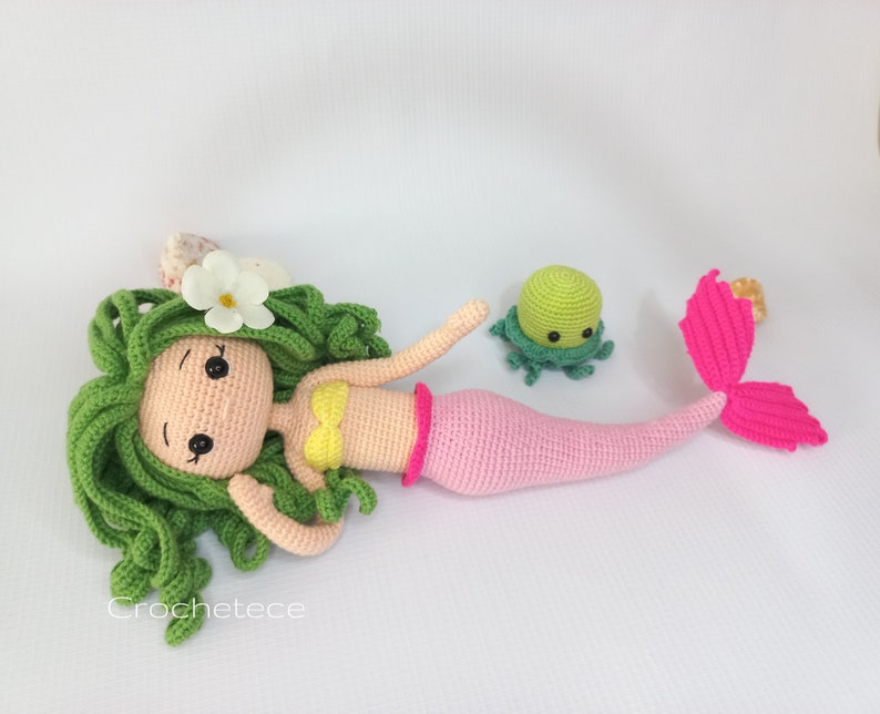 Crochet mermaid pattern doll and jellyfish pattern amigurumi doll princess mermaid English/Français/Espanol/Português image 6