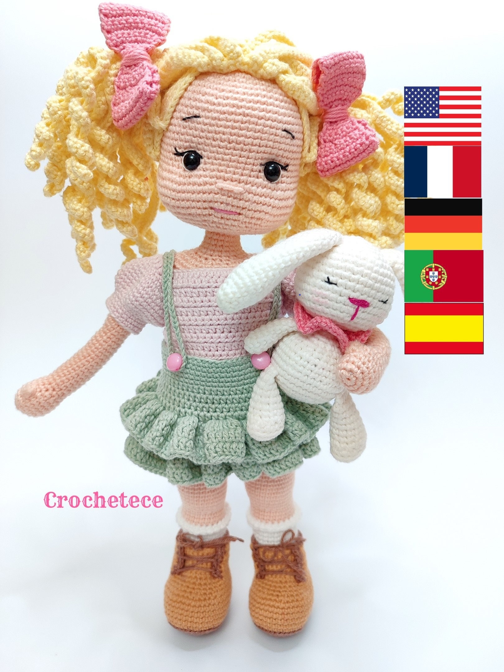Patrón de crochet muñeca muñeca Amigurumi Jenny y Bunny pdf English/Français/Espanol/Português/Deutsch