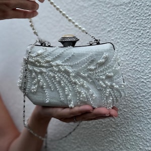 Embroidered French Lace Bridal Clutch: Pearls & Sequins Wedding Bag