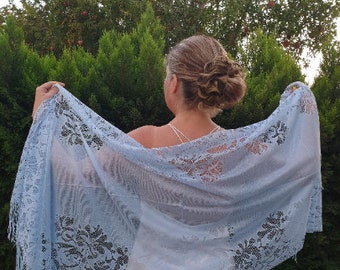 Light Blue Lace wedding tulle shawls..Wedding Lace wraps.wedding shrug. Bride lace cover..Bridesmaids shawl