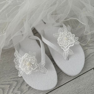 French Lace Wedding Flip Flops: Beach Bridal Shoes