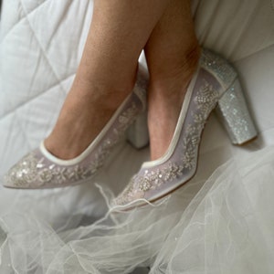 Embroidered Wedding Block Heels: Handmade Bridal Shoes