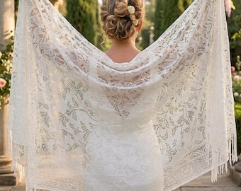 Ivory Lace Wedding Shawl: Tulle Bridal Wrap