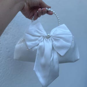 Bridal sequins satin bow purse … wedding bag.. white bride bag.. wedding hand bag .. satin evening bag