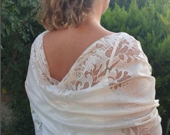 Ivory Lace wedding tulle shawls..Wedding Lace wraps.wedding shrug. Bride lace cover ups