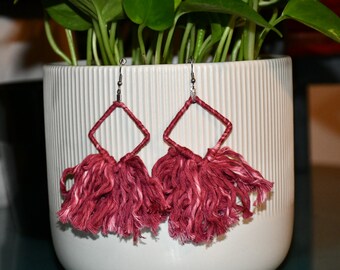 Dangle Macrame Earrings, Macrame Cotton Earrings, Fringe Earrings, Macrame Statement Earrings, Macrame Knotted Earrings