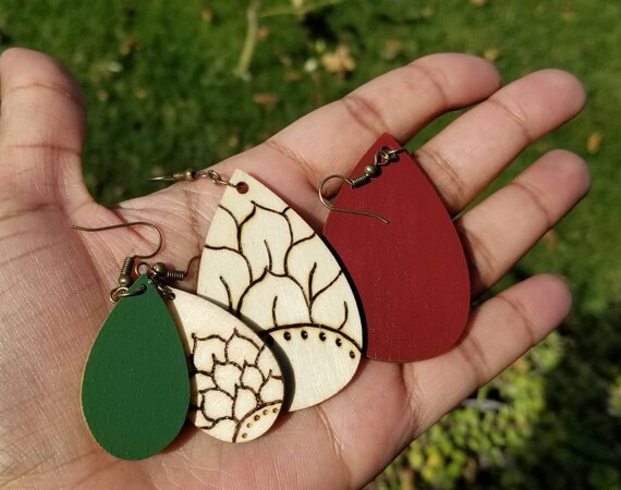 Wood burned earrings online