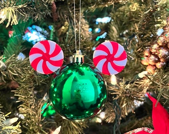 Peppermint Mickey Christmas Ornaments / Disney Ornaments / Red, White and Green Mickey Ornament