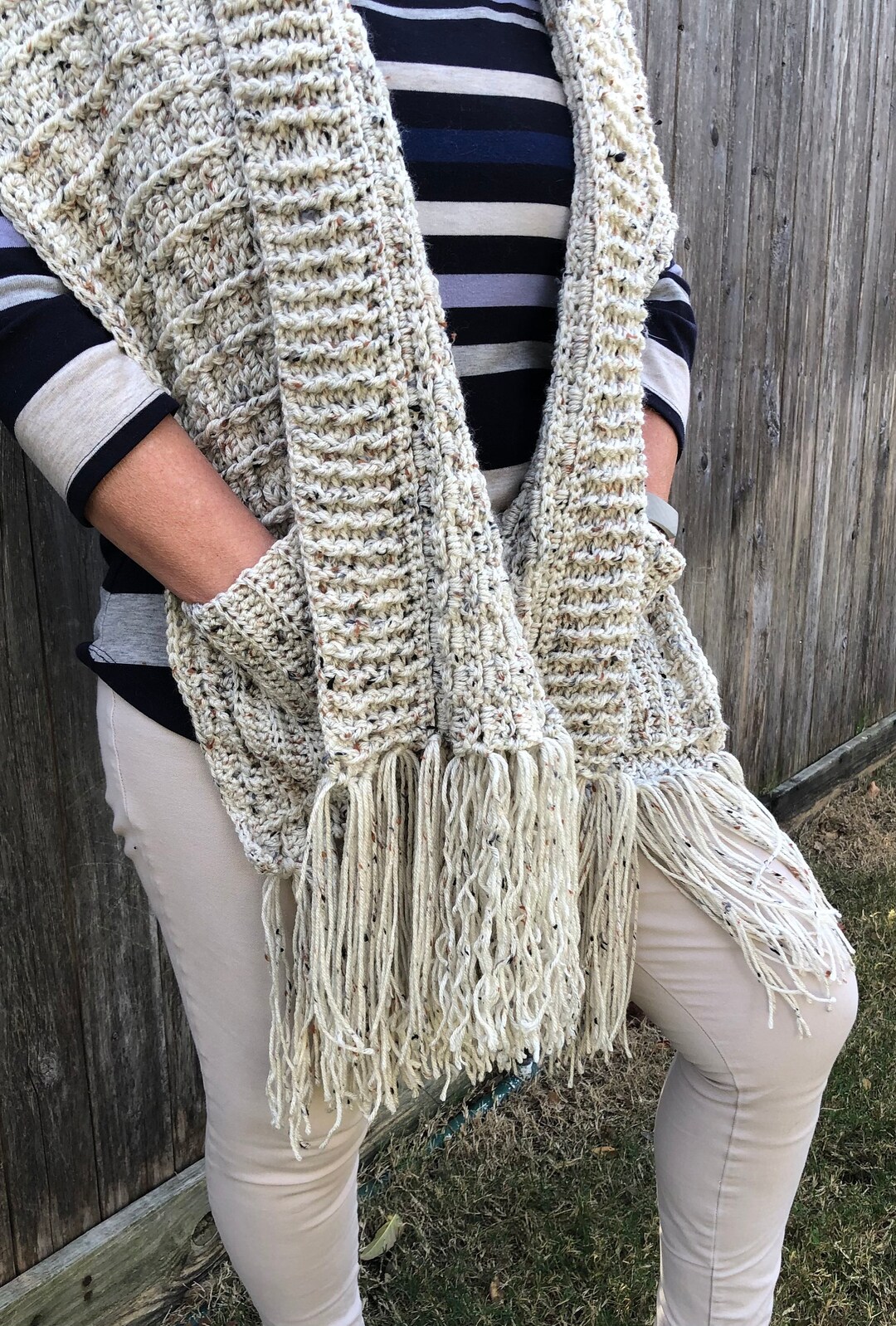 Sweater for Women Gray Sweater Pocket Shawl Handmade Etsy