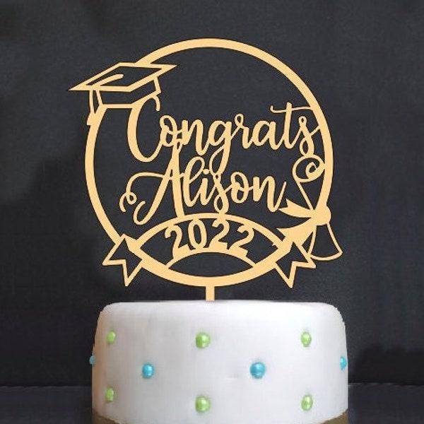 Personalized Graduation Cake Topper - Congrats Grad Cake Toppers w/ Name