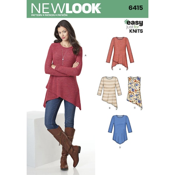 New Adult NEW LOOK Sewing Pattern 6415 EASY Misses Women Ladies & Plus Tunics and Tops Sizes  xs-s-m-l-xl Uncut