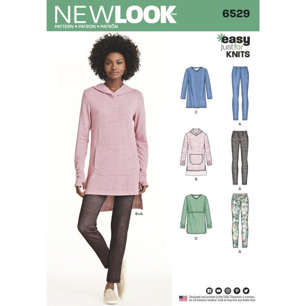 New 2020's Adult NEW LOOK Sewing Pattern 6529 EASY Misses Ladies Women & Plus Knit Tunics , Leggings Sizes xs-xl  Uncut