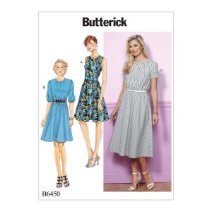 New Adult BUTTERICK Sewing Pattern 6450 Misses Women&#39;s Plus Ladies Dresses Sizes  6-8-10-12-14 UNUSED