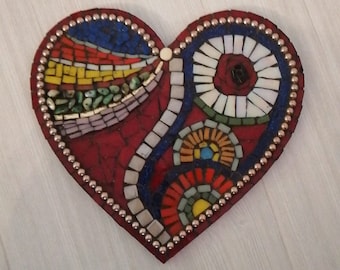 Heart wall Decoration,-Mosaic Wall Hanging,  Stained Glass Mosaic, Heart Plate,