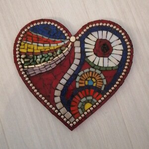 Heart wall Decoration,-Mosaic Wall Hanging,  Stained Glass Mosaic, Heart Plate,