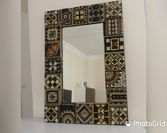 Espejo de mosaico de piedra, decoración de pared hecha a mano
