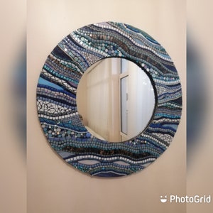 Round mosaic mirror, blue mirror, mosaic mirror wall decor