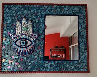 Mosaic mirror, hamsa Mosaic mirror, evil eye mosaic mirror, small mosaic mirror