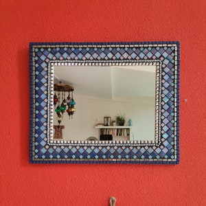 Rectangular mosaic mirror, small  mosaic mirror, blue mosaic mirror, Purple mosaic mirror