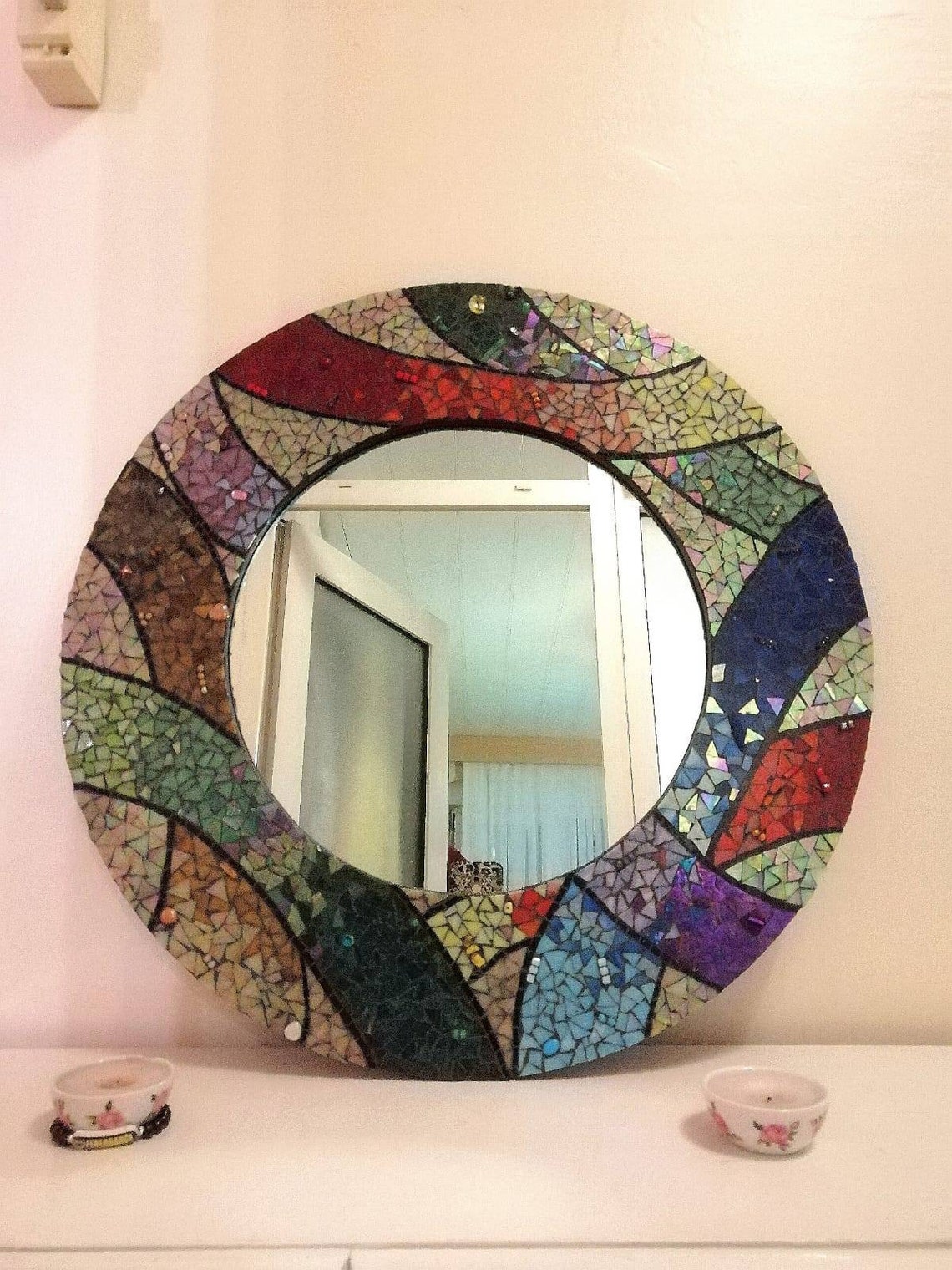 Round Mosaic Mirror Colorful Mosaic Mirror Rainbow Mosaic - Etsy