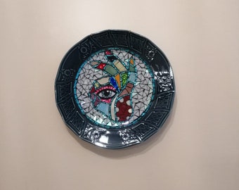 Ceramic plate, mosaic seramic plate, vintage mosaic tile, tile,Christmas