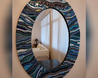 Custom Handmade,oval Mosaic Mirror-,home desing