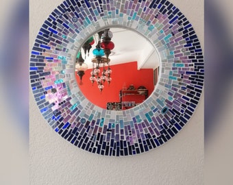 Round mosaic mirror, blue color mosaic mirror