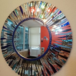 Round mosaic mirror, silver, Turquoise, blue image 7