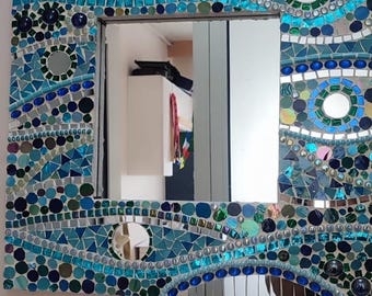 Square blue mosaic mirror handmade design mirror