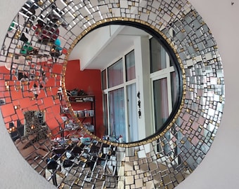 Runder Mosaik-Spiegel, silberner Spiegel