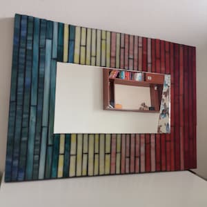Rectangular mosaic mirror, rainbow mosaic mirror, small mirror