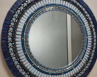 Round blue and stone mosaic mirror handmade mirror