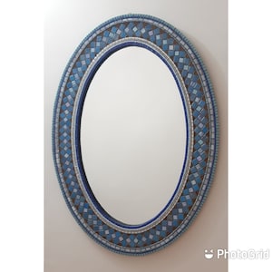 Oval Handmade Mirror ,Ellipse blue mosaic mirror,large wall miror