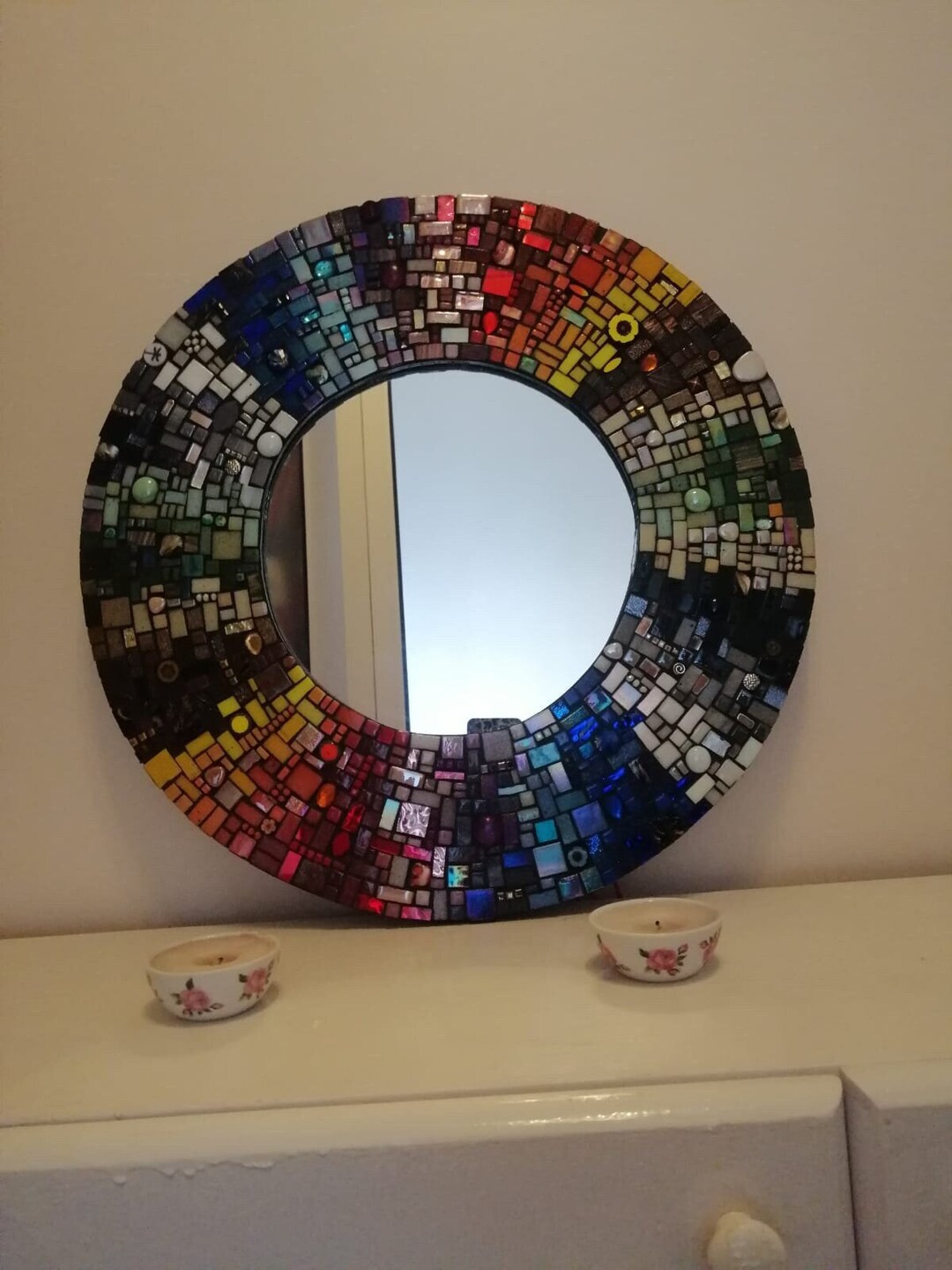 Round Mosaic Mirror, Colorful Mosaic Mirror - Etsy