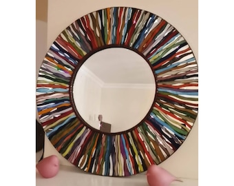 Round Rainbow Mosaic Mirror,wall mirror mosaic,specchio da pare te tondo mosaico,handmade mosaic mirror