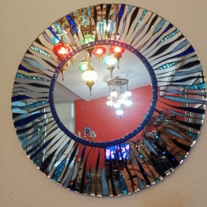 Round mosaic mirror, silver, Turquoise, blue image 2