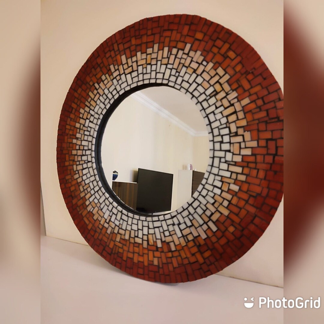 Round Mosaic Mirror, Mosaic Mirror, Orange, Red - Etsy